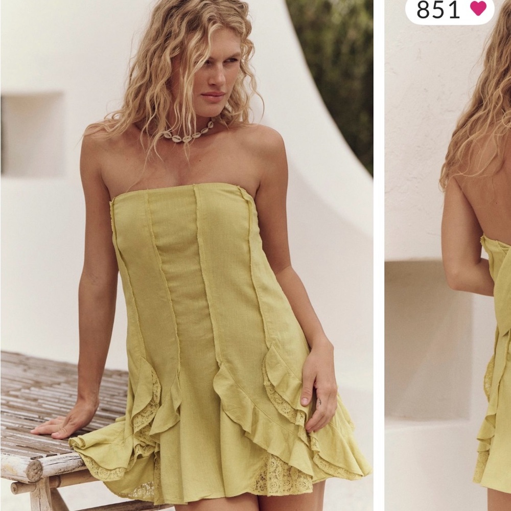 Free People Strapless Dress in Light Green